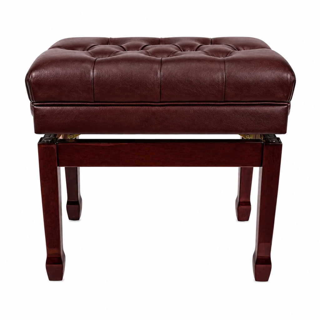 -Crown Premium Tufted Double Padded Height Adjustable Piano Stool with Storage Compartment (Mahogany)-Living Music