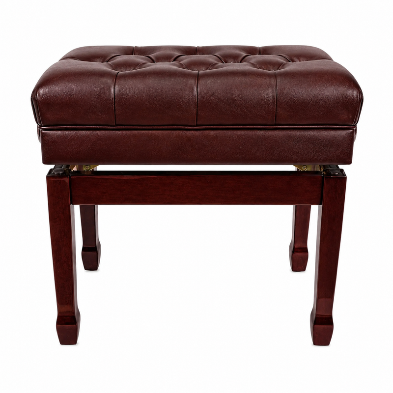 -Crown Premium Tufted Double Padded Height Adjustable Piano Stool with Storage Compartment (Mahogany)-Living Music