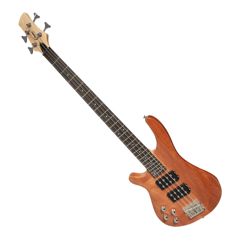 CP-TB2L-MAH-Casino '24 Series' Left Handed Mahogany Tune-Style Electric Bass Guitar and 15 Watt Amplifier Pack (Natural Gloss)-Living Music