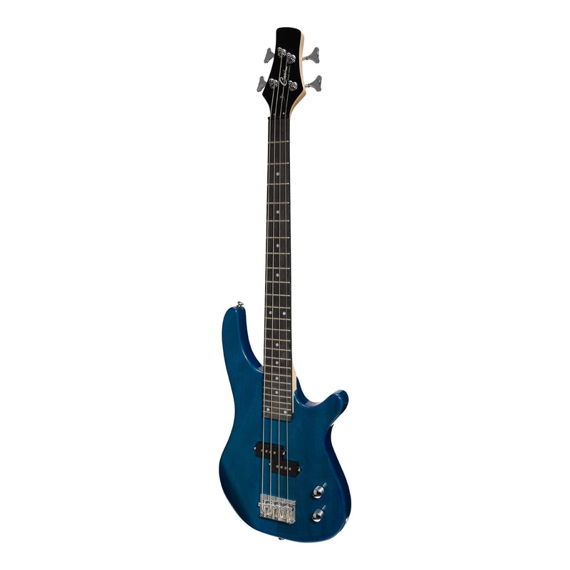 -Casino '24 Series' Short Scale Tune-Style Electric Bass Guitar and 15 Watt Amplifier Pack (Transparent Blue)-Living Music