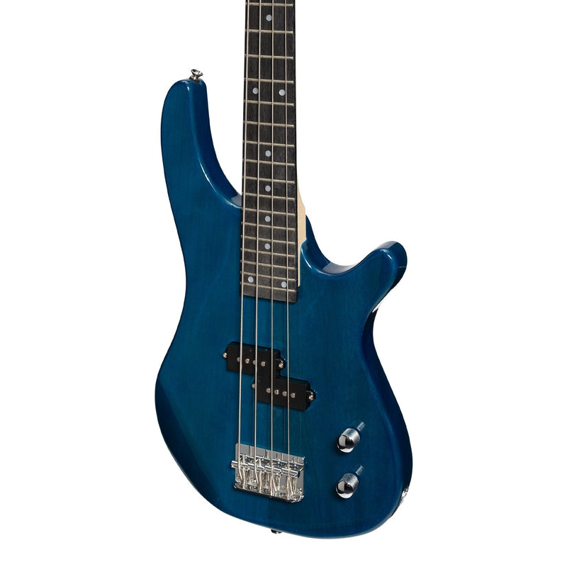 -Casino '24 Series' Short Scale Tune-Style Electric Bass Guitar and 15 Watt Amplifier Pack (Transparent Blue)-Living Music