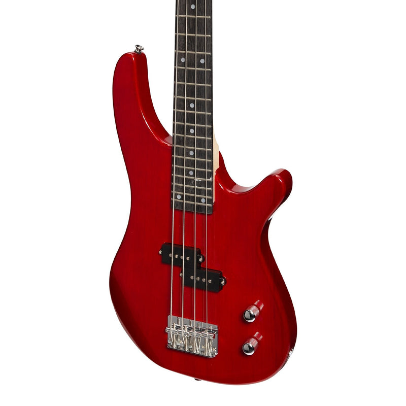 -Casino '24 Series' Short Scale Tune-Style Electric Bass Guitar and 15 Watt Amplifier Pack (Transparent Wine Red)-Living Music