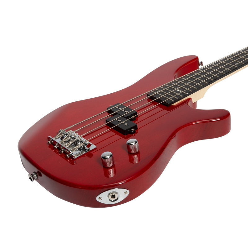 -Casino '24 Series' Short Scale Tune-Style Electric Bass Guitar and 15 Watt Amplifier Pack (Transparent Wine Red)-Living Music
