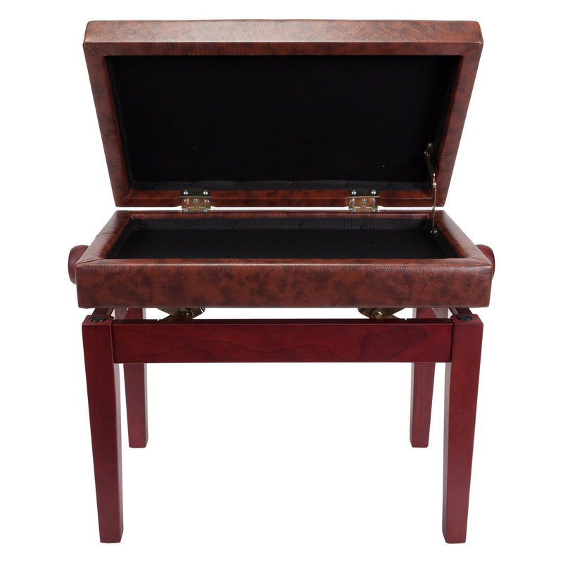 CPS-6AS-MAH-Crown Deluxe Tufted Height Adjustable Piano Stool with Storage Compartment (Mahogany)-Living Music