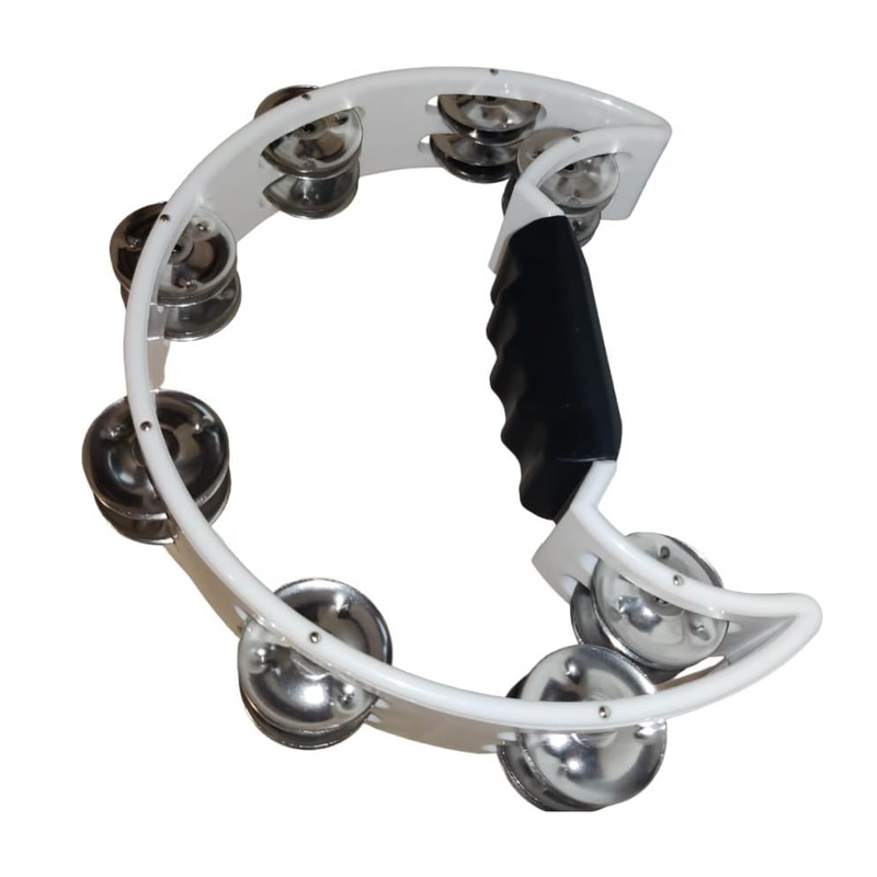 -Drumfire Half Moon ABS Tambourine Single Row Jingles (White)-Living Music