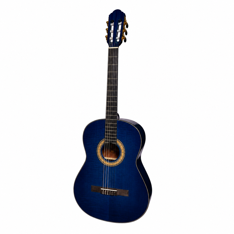 -Martinez 'Slim Jim' G-Series Full Size Classical Guitar with Built-in Tuner (Transparent Blue)-Living Music
