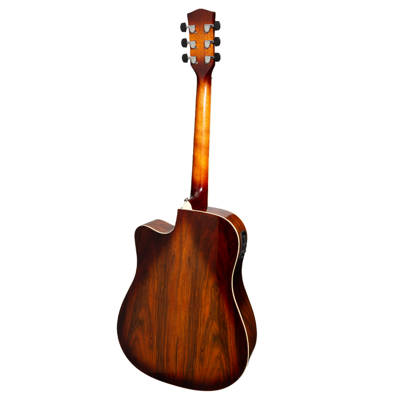 -Martinez '31 Series' Daowood Acoustic-Electric Dreadnought Cutaway Guitar (African Brownburst)-Living Music