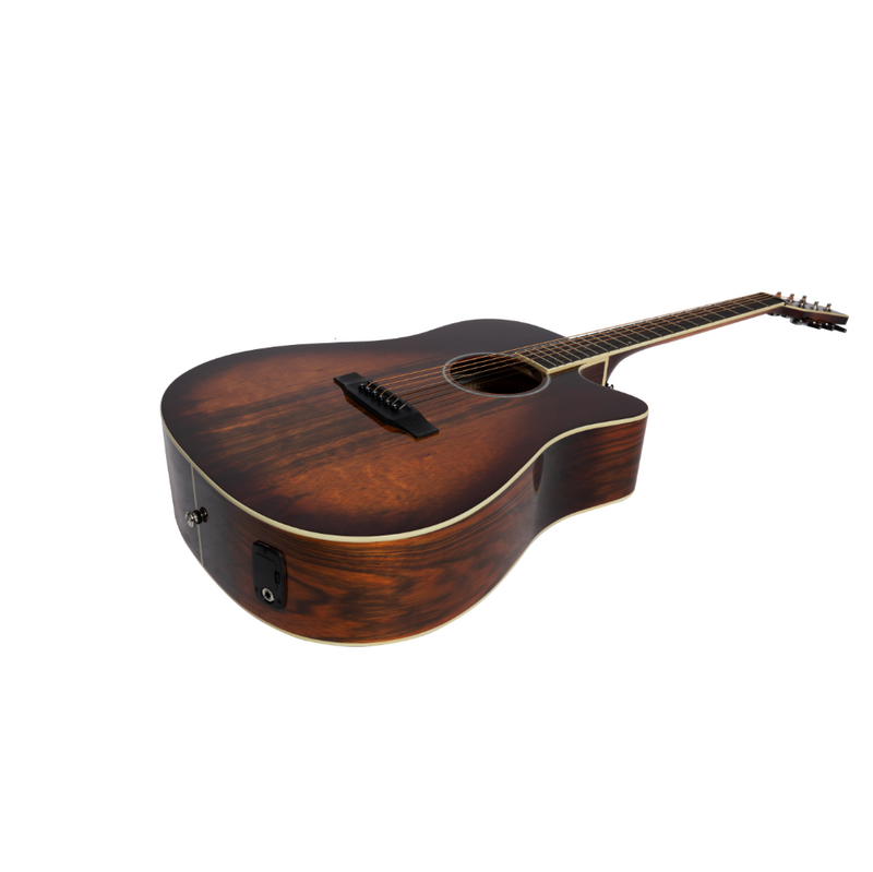-Martinez '31 Series' Daowood Acoustic-Electric Dreadnought Cutaway Guitar (African Brownburst)-Living Music