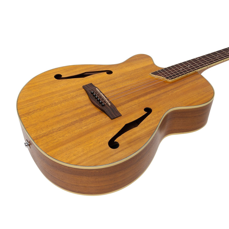 MJH-3CPL-KOA-Martinez Left Handed Jazz Hybrid Acoustic-Electric Small Body Cutaway Guitar (Koa)-Living Music