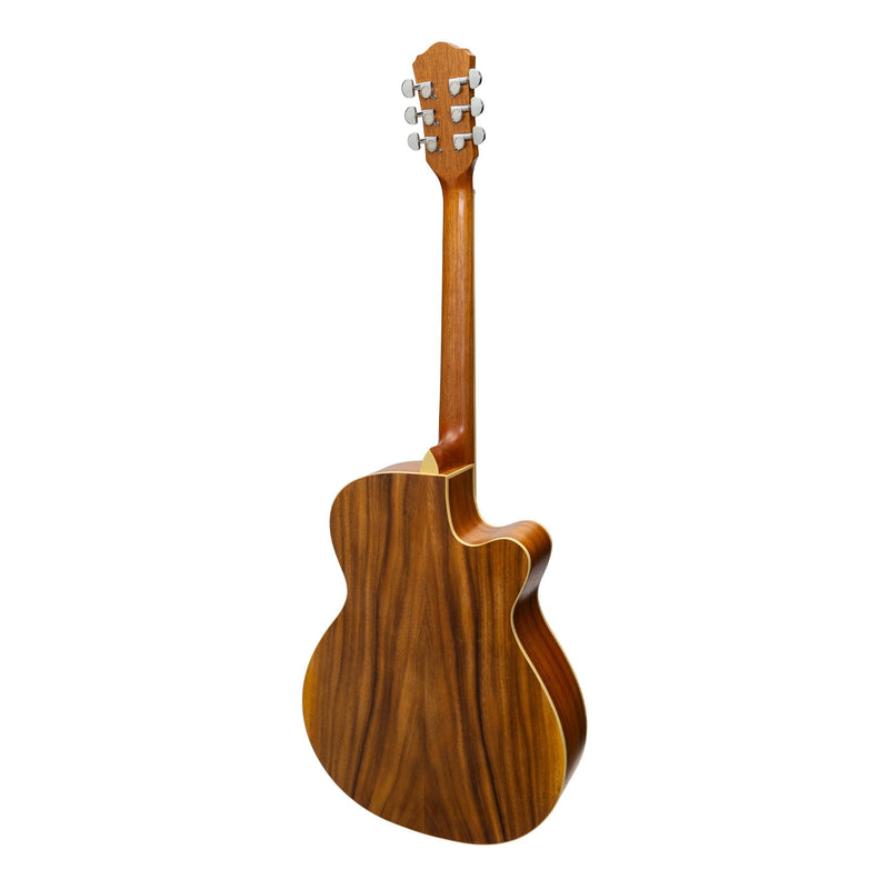 -Martinez Left Handed Jazz Hybrid Acoustic Small Body Cutaway Guitar (Koa)-Living Music