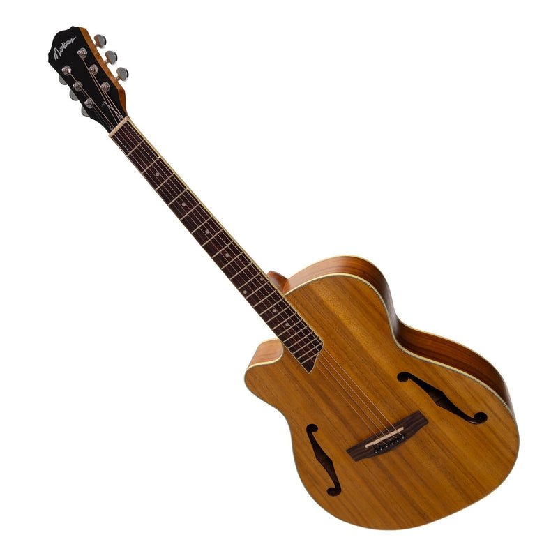 -Martinez Left Handed Jazz Hybrid Acoustic Small Body Cutaway Guitar (Koa)-Living Music
