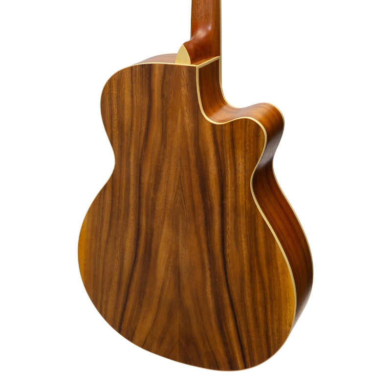 -Martinez Left Handed Jazz Hybrid Acoustic Small Body Cutaway Guitar (Koa)-Living Music