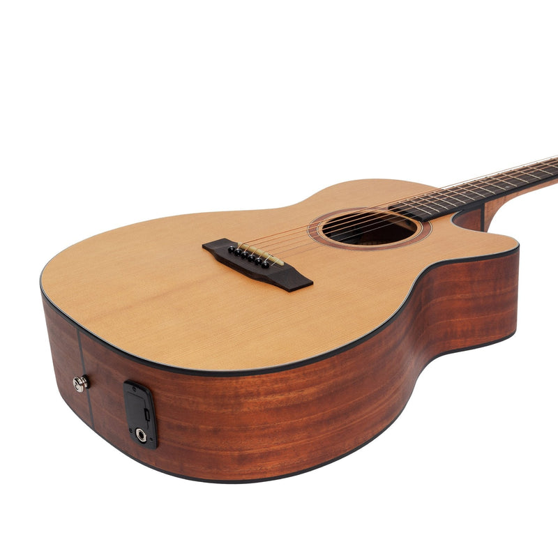 -Martinez 'Natural Series' Cedar Top Acoustic-Electric Small Body Cutaway Guitar (Open Pore)-Living Music