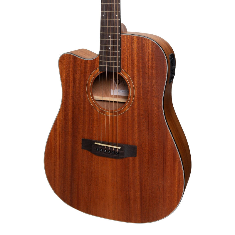 MNDC-15SL-MOP-Martinez 'Natural Series' Left Handed Solid Mahogany Top Acoustic-Electric Dreadnought Cutaway Guitar (Open Pore)-Living Music