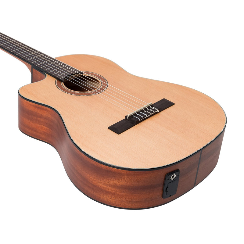 -Martinez 'Natural Series' Left Handed Spruce Top Acoustic-Electric Classical Cutaway Guitar (Open Pore)-Living Music