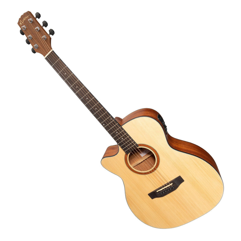 -Martinez 'Natural Series' Left Handed Spruce Top Acoustic-Electric Small Body Cutaway Guitar (Open Pore)-Living Music