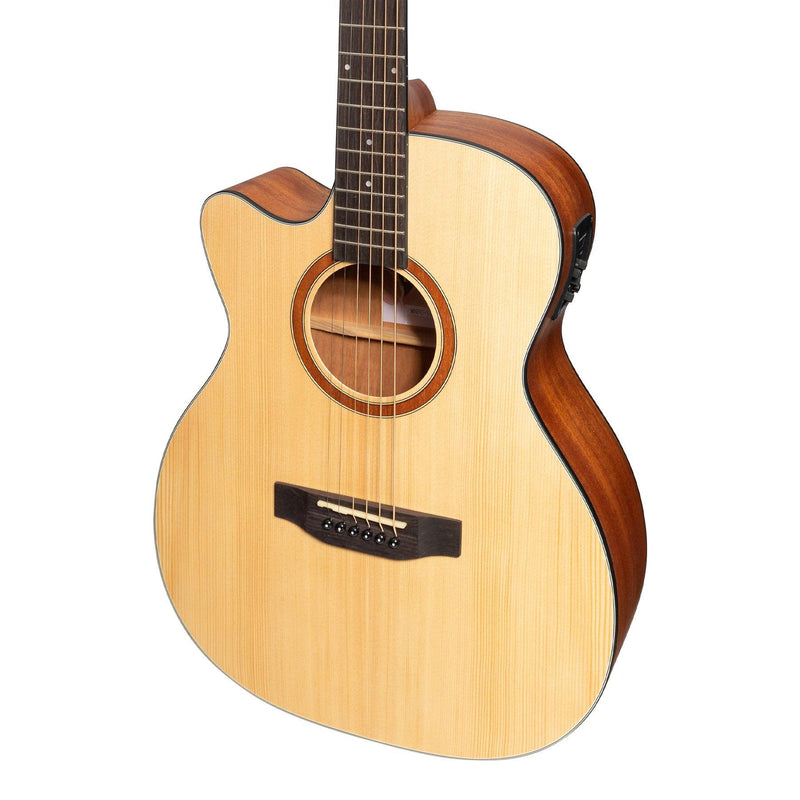 -Martinez 'Natural Series' Left Handed Spruce Top Acoustic-Electric Small Body Cutaway Guitar (Open Pore)-Living Music