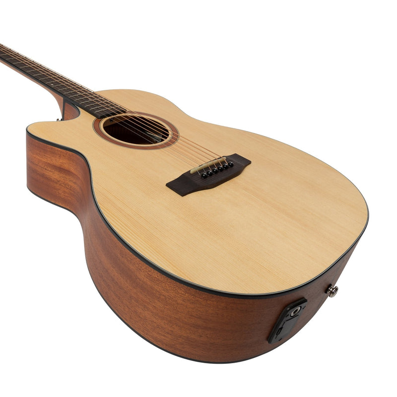 -Martinez 'Natural Series' Left Handed Spruce Top Acoustic-Electric Small Body Cutaway Guitar (Open Pore)-Living Music