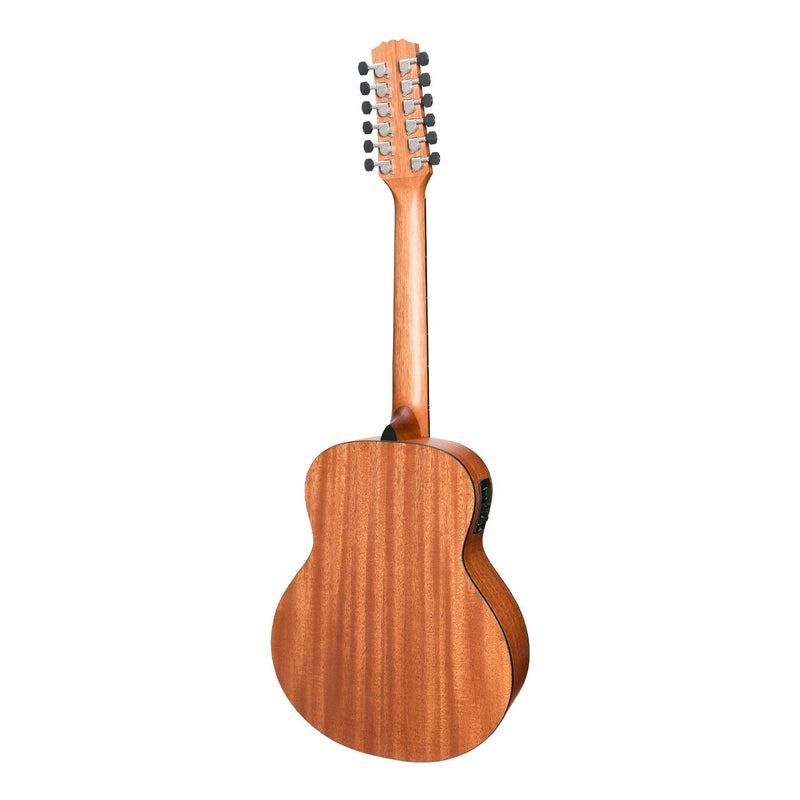 -Martinez 'Natural Series' Mahogany Top 12-String Acoustic-Electric Mini Short Scale Guitar (Open Pore)-Living Music