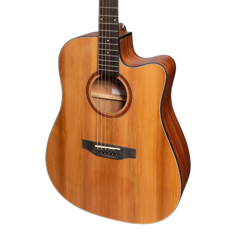 -Martinez 'Natural Series' Solid Cedar Top Acoustic-Electric Dreadnought Cutaway Guitar (Open Pore)-Living Music