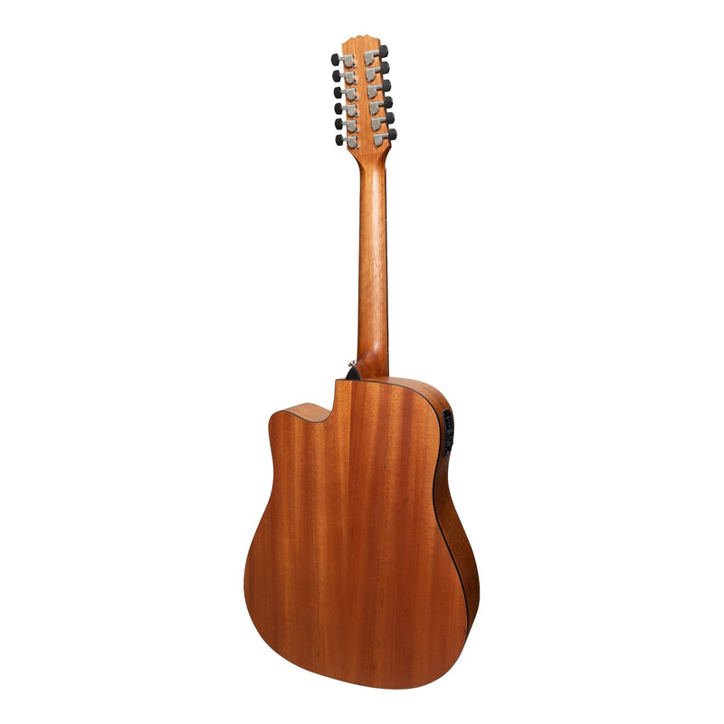 -Martinez 'Natural Series' Solid Mahogany Top 12-String Acoustic-Electric Dreadnought Cutaway Guitar (Open Pore)-Living Music