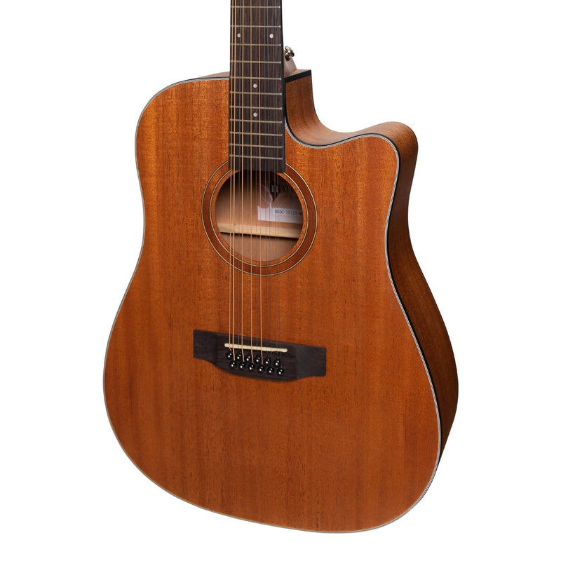 -Martinez 'Natural Series' Solid Mahogany Top 12-String Acoustic-Electric Dreadnought Cutaway Guitar (Open Pore)-Living Music