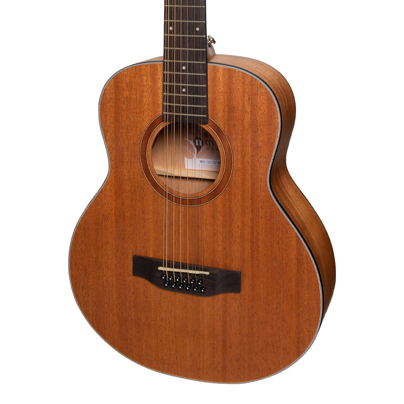-Martinez 'Natural Series' Solid Mahogany Top 12-String Acoustic-Electric Mini Short Scale Guitar (Open Pore)-Living Music