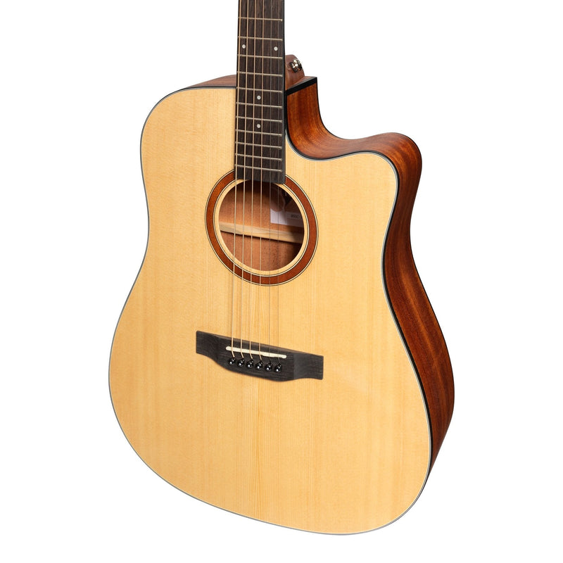 -Martinez 'Natural Series' Solid Spruce Top Acoustic-Electric Dreadnought Cutaway Guitar (Open Pore)-Living Music