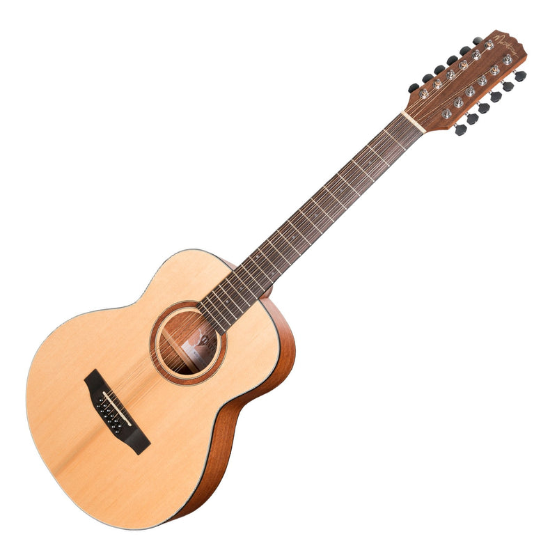 -Martinez 'Natural Series' Spruce Top 12-String Acoustic-Electric Mini Short Scale Guitar (Open Pore)-Living Music