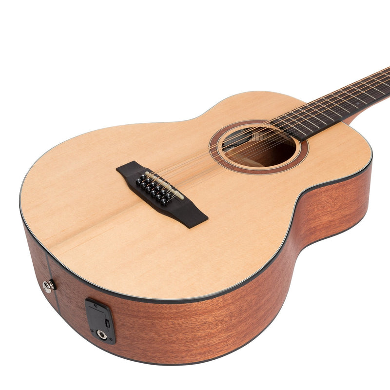 -Martinez 'Natural Series' Spruce Top 12-String Acoustic-Electric Mini Short Scale Guitar (Open Pore)-Living Music