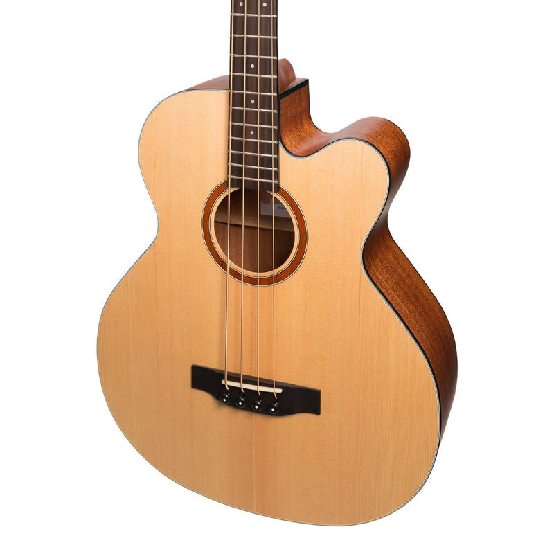 -Martinez 'Natural Series' Spruce Top Acoustic-Electric Cutaway Bass Guitar (Open Pore)-Living Music