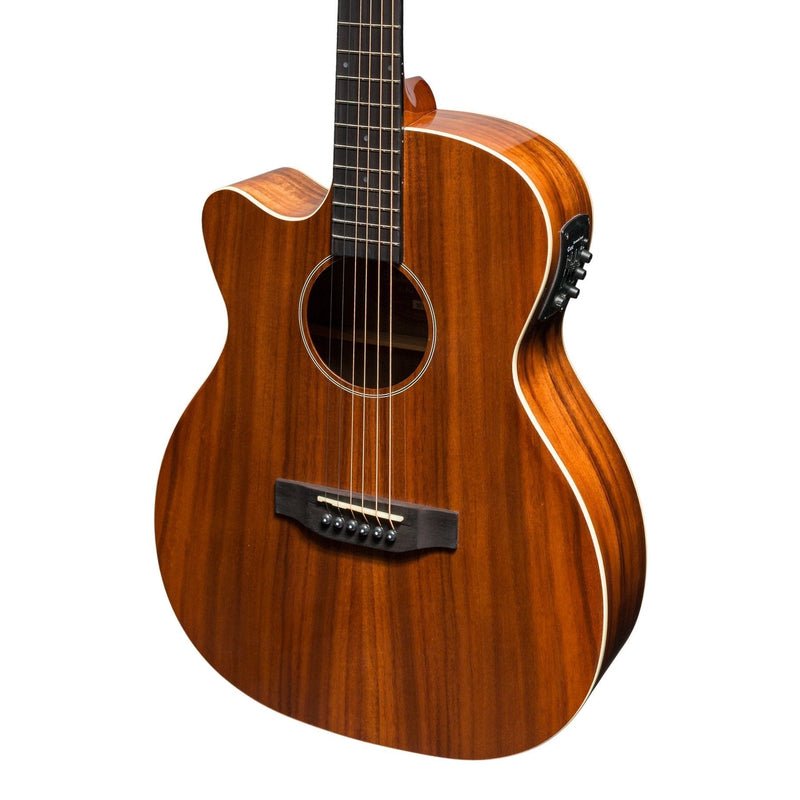 -Martinez 'Southern Star Series' Left Handed Koa Solid Top Acoustic-Electric Small Body Cutaway Guitar (Natural Gloss)-Living Music