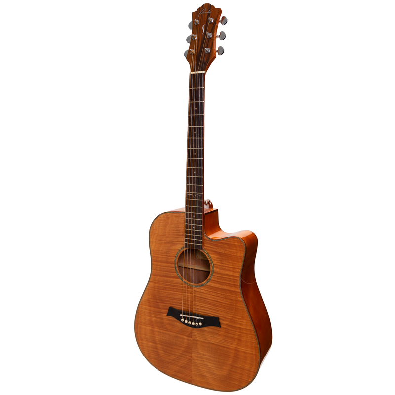 -Ranch Flame Maple Top Acoustic Dreadnought Left Handed Cutaway Guitar (Natural Gloss)-Living Music