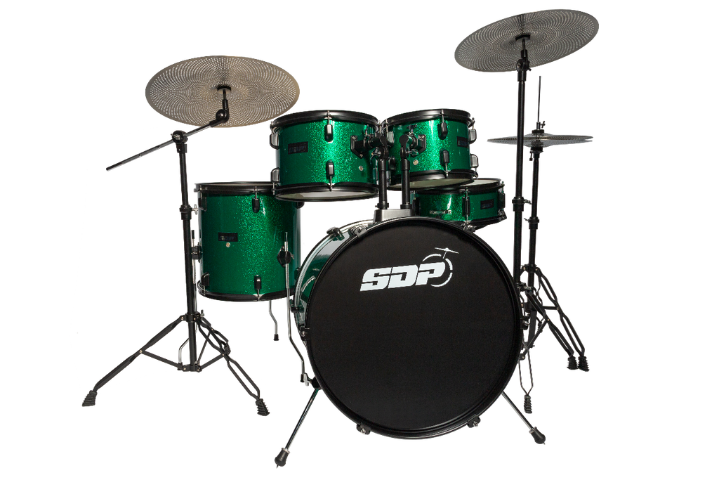 -Sonic Drive 5-Piece Performer Series Drum Kit with Silent Cymbals (Green Sparkle)-Living Music
