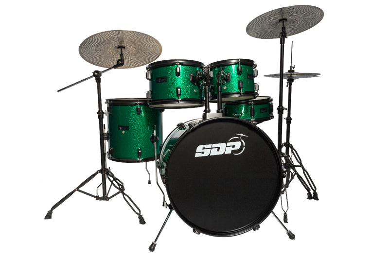 -Sonic Drive 5-Piece Performer Series Drum Kit with Silent Cymbals (Green Sparkle)-Living Music