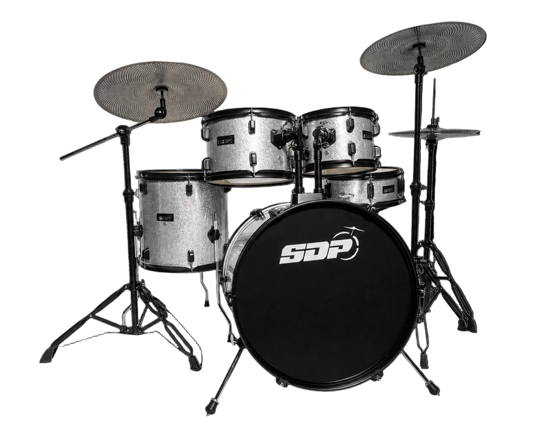 -Sonic Drive 5-Piece Performer Series Drum Kit with Silent Cymbals (Silver Sparkle)-Living Music