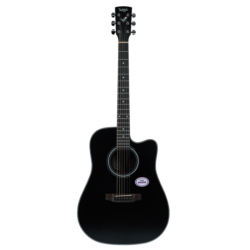 -Saga '700 Series' Engelmann Spruce Dreadnought Acoustic-Electric Cutaway Guitar (Black)-Living Music