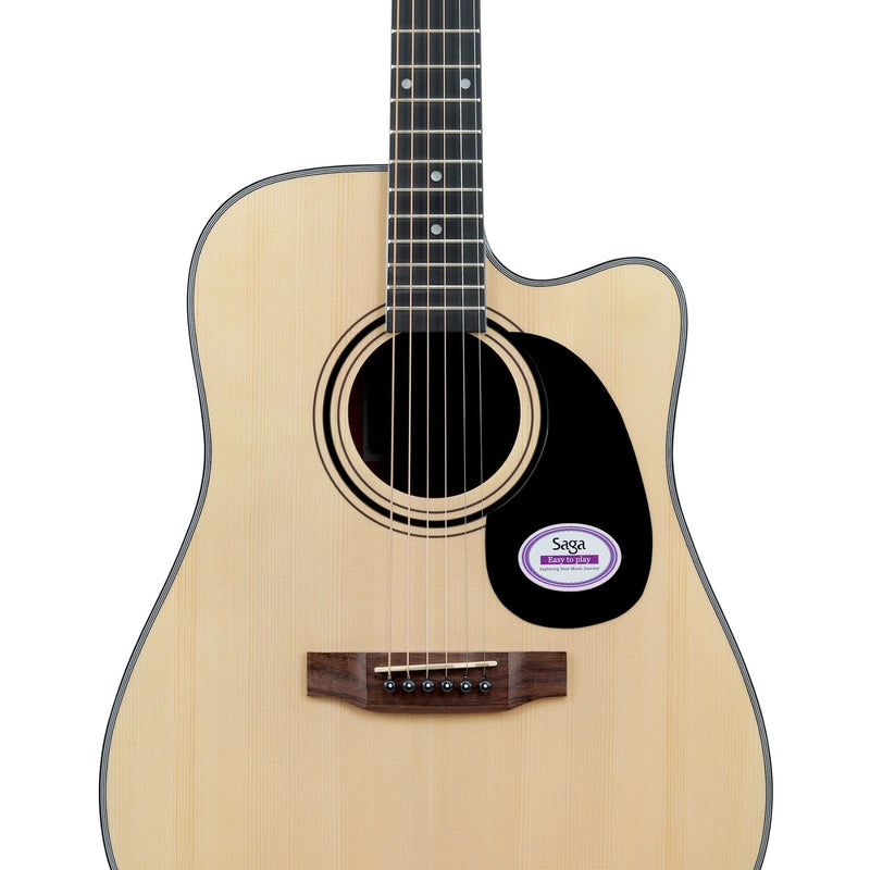 -Saga '600 Series' Spruce Top Dreadnought Acoustic-Electric Cutaway Guitar (Natural)-Living Music