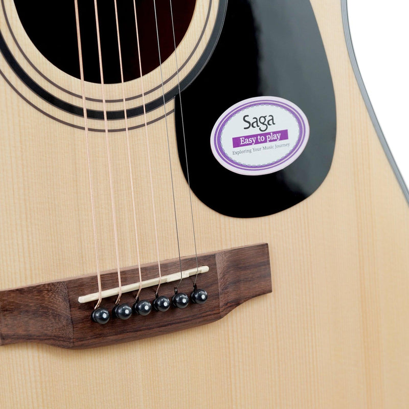 -Saga '600 Series' Spruce Top Dreadnought Acoustic-Electric Cutaway Guitar (Natural)-Living Music