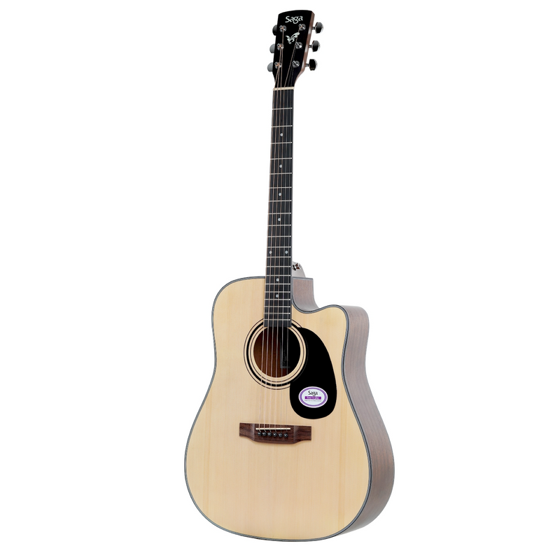 -Saga SF800 Solid Top Folk Cutaway Acoustic-Electric Guitar (Natural)-Living Music