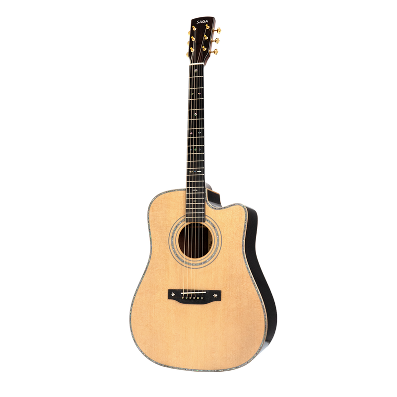 -Saga SL68C All-Solid Spruce Mahogany Acoustic Dreadnought Guitar (Natural)-Living Music