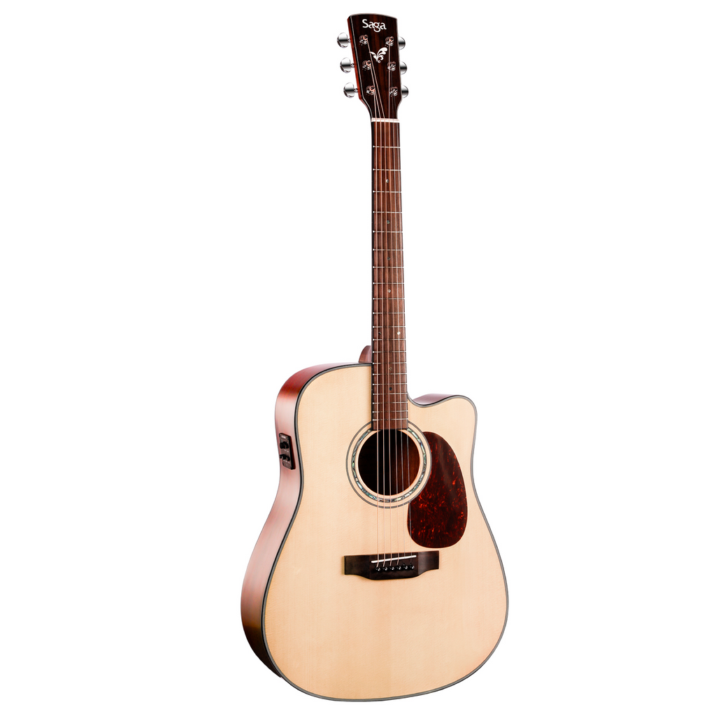 -Saga D100C Solid Top Dreadnought Cutaway Acoustic-Electric Guitar (Natural)-Living Music