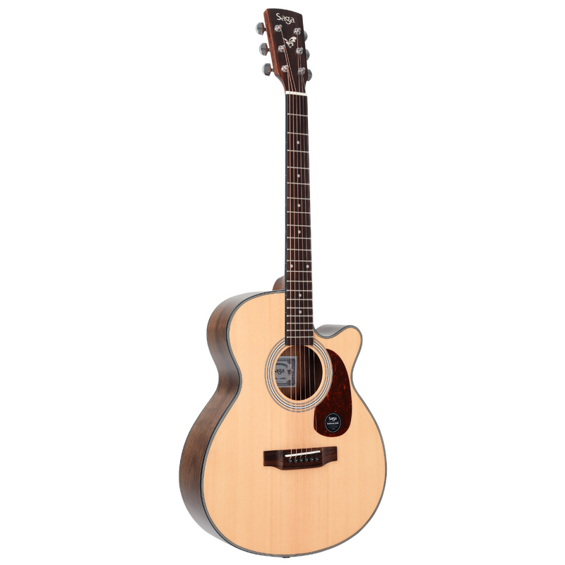 -Saga SA800 Solid Top Folk Cutaway Acoustic-Electric Guitar (Natural)-Living Music