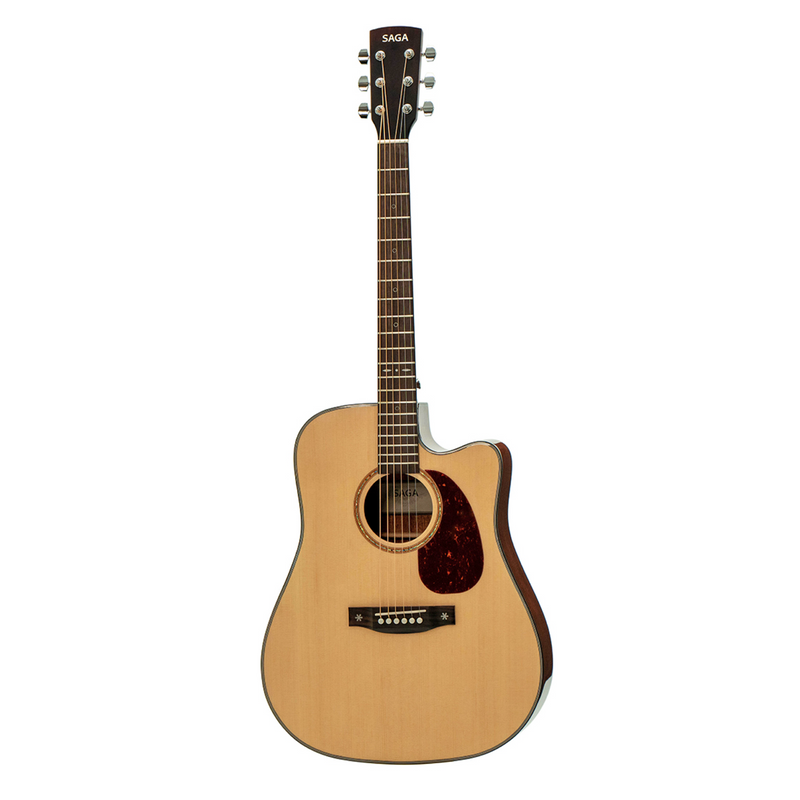 -Saga SF830 Solid Top Dreadnought Acoustic-Electric Guitar (Natural)-Living Music