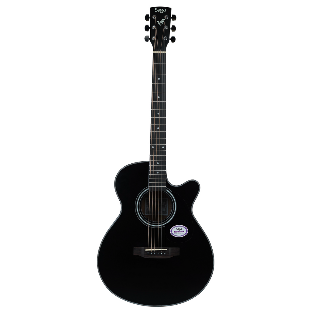 -Saga '700 Series' Engelmann Spruce Folk Acoustic-Electric Cutaway Guitar (Black)-Living Music