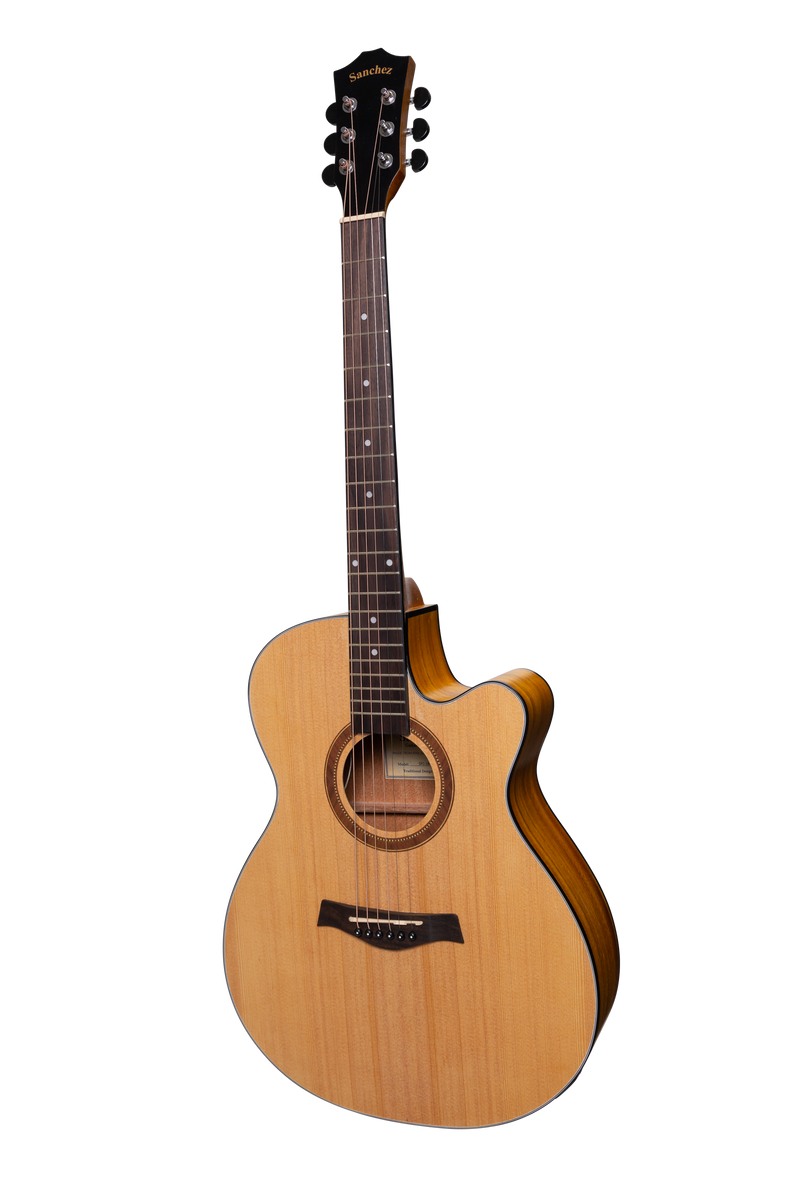 -Sanchez Acoustic-Electric Small Body Cutaway Guitar Pack (Spruce/Acacia)-Living Music