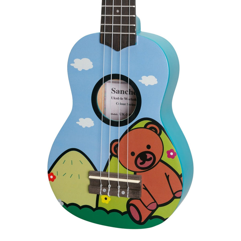 -Sanchez 'Friendly Folk' Soprano Ukulele (Blue/Bear)-Living Music