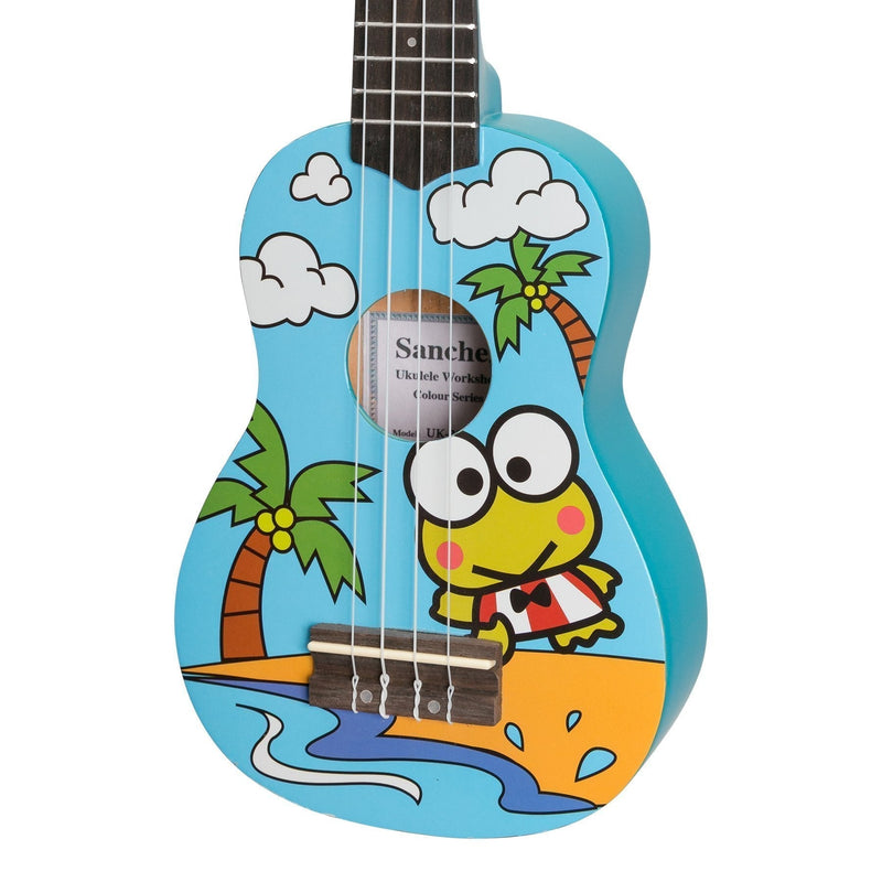 -Sanchez 'Friendly Folk' Soprano Ukulele (Blue/Frog)-Living Music