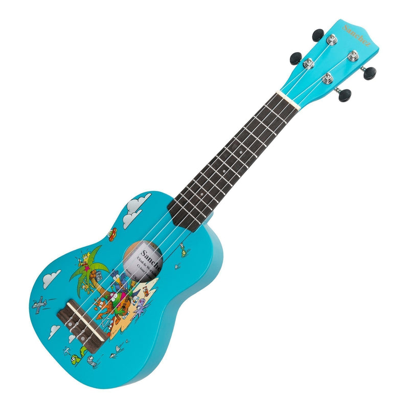 -Sanchez 'Friendly Folk' Soprano Ukulele (Blue/Island Party)-Living Music