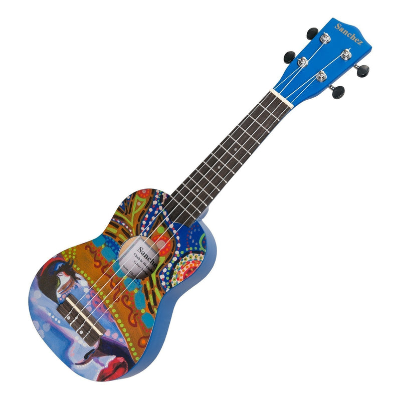 -Sanchez 'Friendly Folk' Soprano Ukulele (Blue/Pattern)-Living Music
